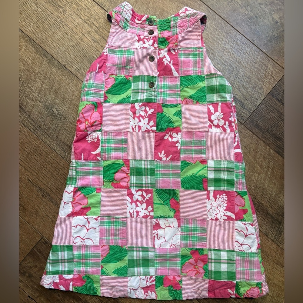 Savannah Girls Patchwork Dress Size 7 Pink Green Floral Easter Spring Cotton - Picture 11 of 11